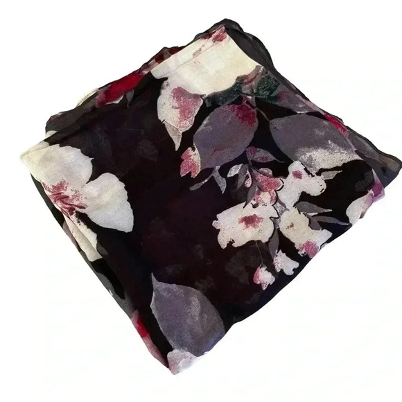J. Jill Floral Scarf Black Red White Viscose Rayon Stretch Lightweight Stretch - Picture 3 of 8